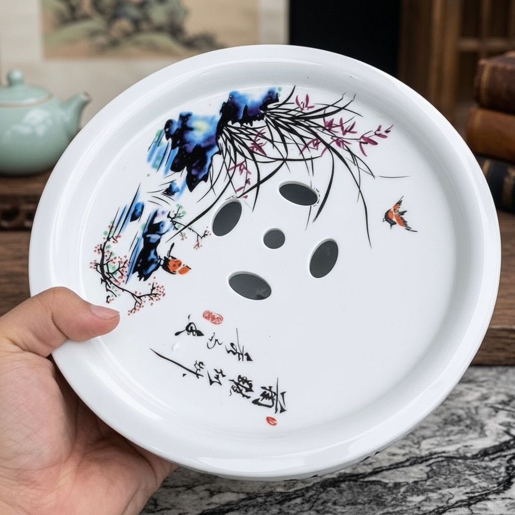 Thuyền Trà Sứ Có Khay Hứng Nước