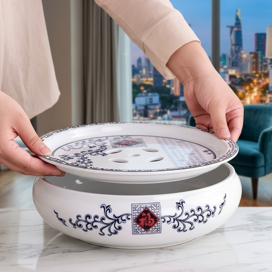 Thuyền Trà Sứ Có Khay Hứng Nước