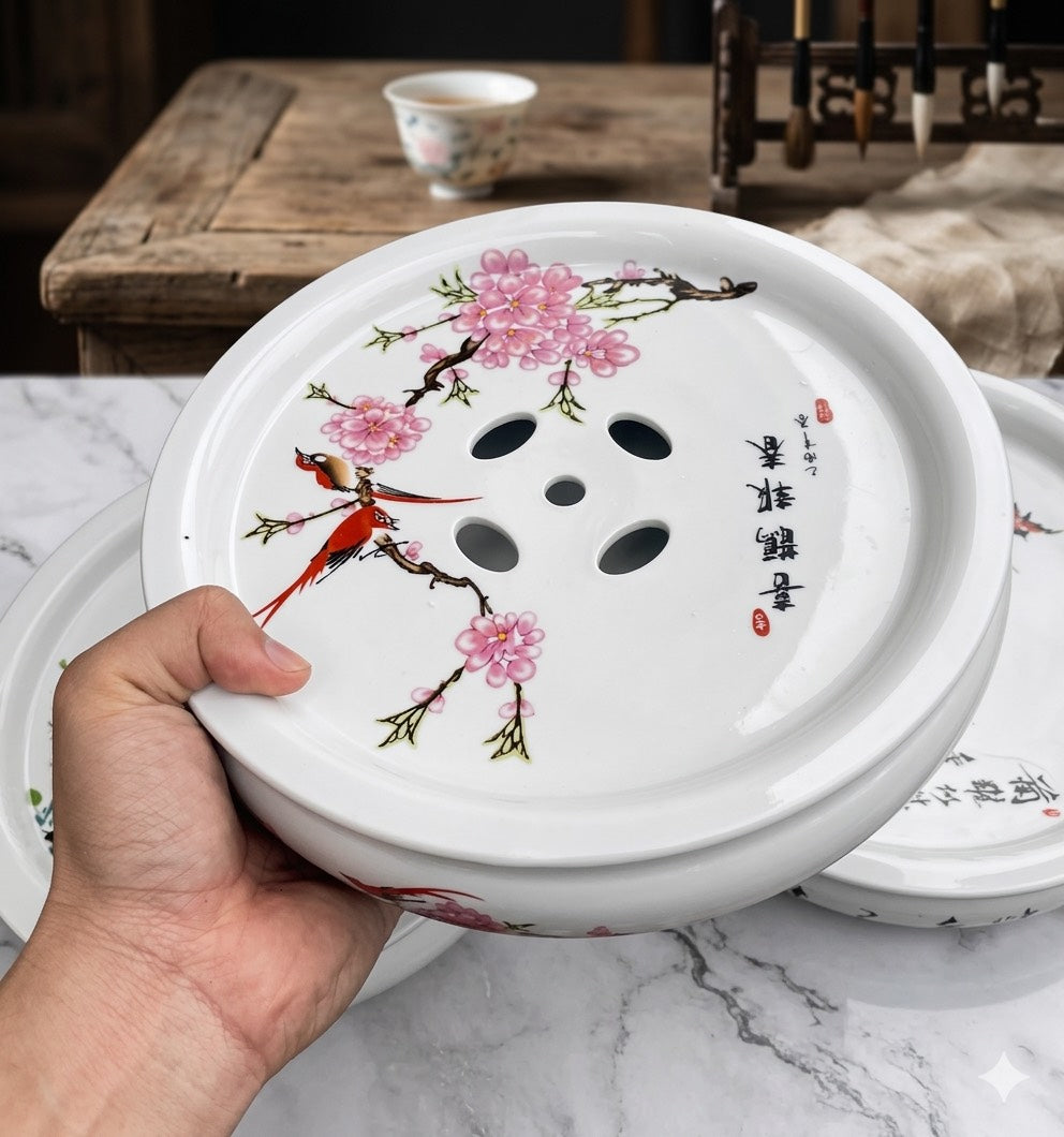 Thuyền Trà Sứ Có Khay Hứng Nước
